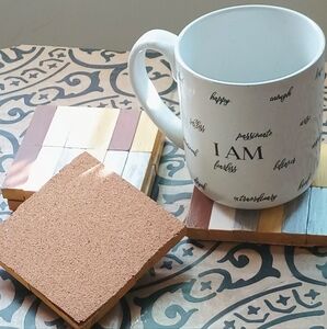 Rustic Wooden Coasters Set - Brown, White, Tan